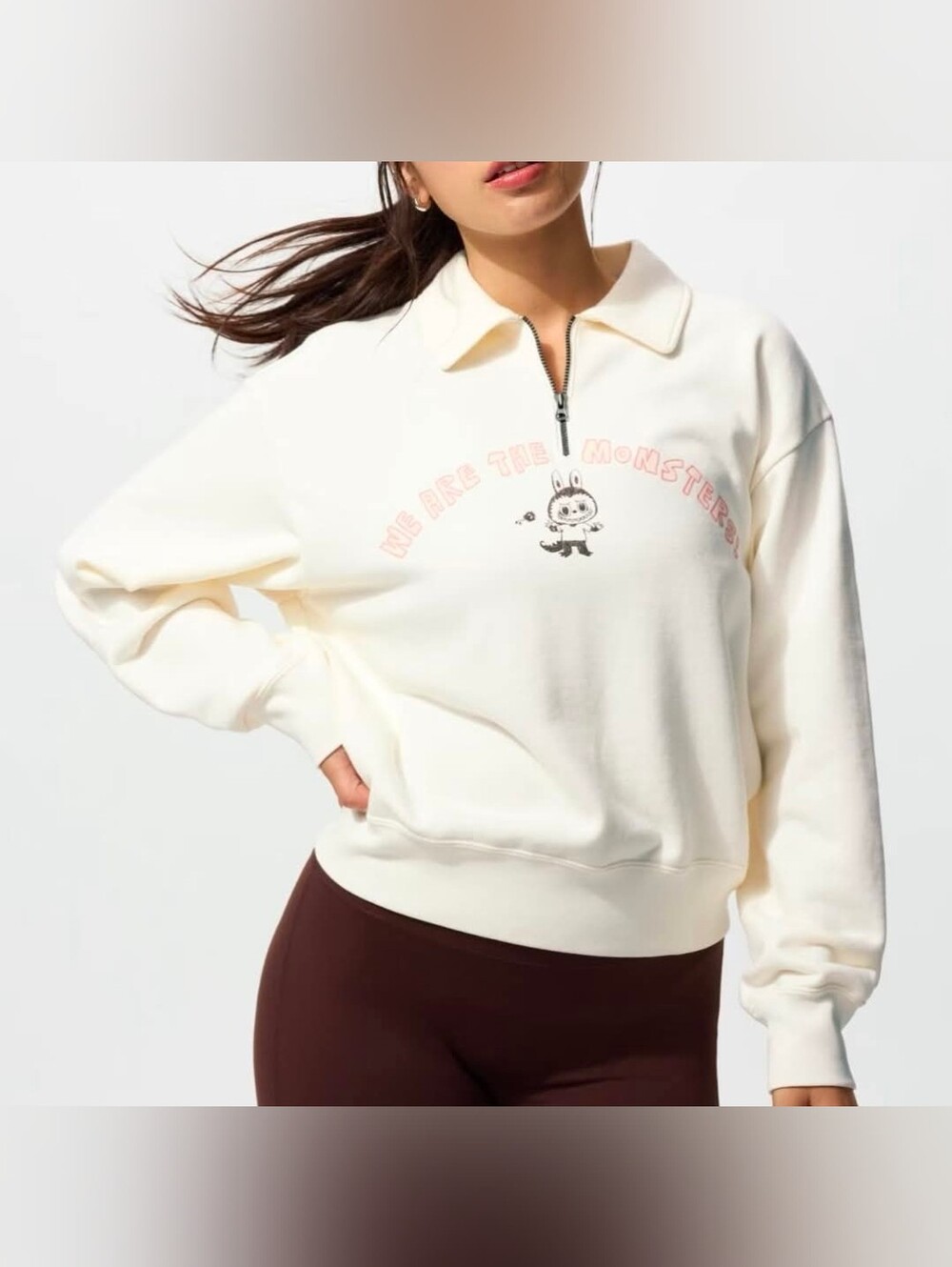 NWT Uniqlo UT x POP MART Labubu Monsters Half Zip Sweatshirt Off White Women M